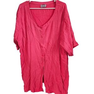 Separate Issue Woman Pink Button Front Textured Short Sleeve V-Neck Blouse Top